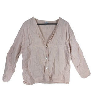 Vtg Marc Ware Womens Shirt Blazer Medium Pink 100% Linen Lagenlook Cottagecore